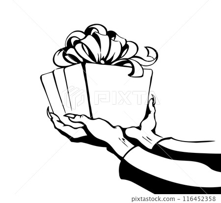 The hand gives a gift. Vector drawing The hand gives a gift. Vector drawing 116452358