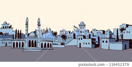 Old Arabic city. Vector drawing Old Arabic city. Vector drawing 116452379