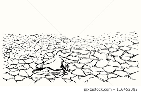 An empty waterskin lies on the ground. Vector drawing 116452382