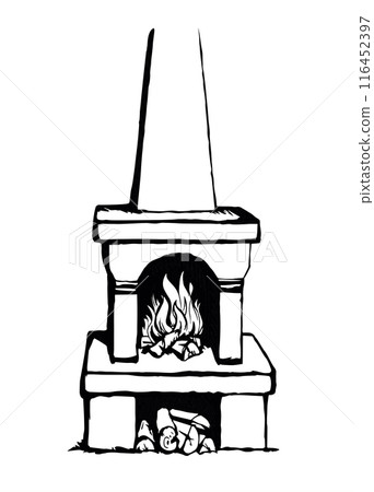 Old Russian stove. Vector drawing 116452397