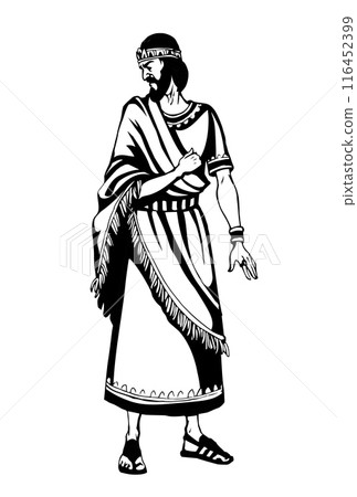 Ancient man in rich clothes. Vector drawing 116452399