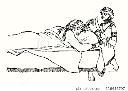 Vector drawing. Samson and Delilah Vector drawing. Samson and Delilah 116452797