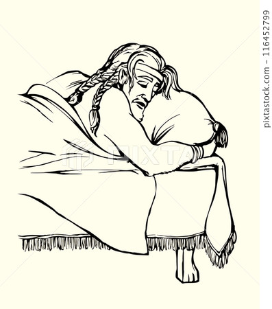 Vector drawing. Man sleeping on the bed Vector drawing. Man sleeping on the bed 116452799