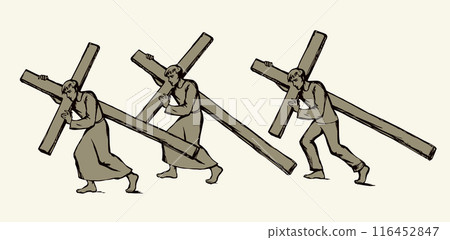 Men carry the cross. Vector drawing 116452847