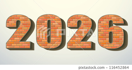 Vector font build out of red bricks. New Year numerals isolated on white background 116452864
