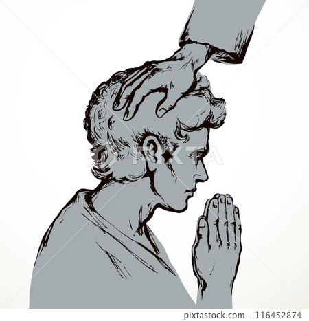 Prayer of blessing and laying on of hands. Vector drawing 116452874