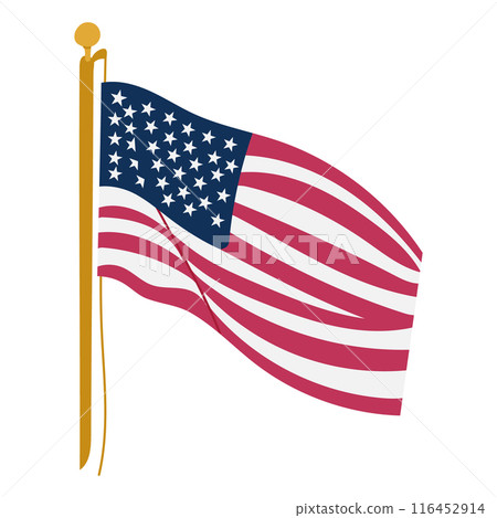USA national flag fluttering on flagpole. Vector illustration of USA flag for decoration on Independence, Patriot, Veterans Days 116452914