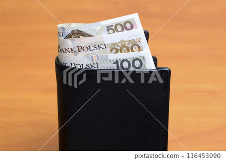 Polish Zloty in the black wallet 116453090