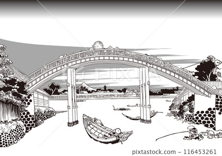 Line drawing under Fukagawa Mannenbashi Bridge 116453261