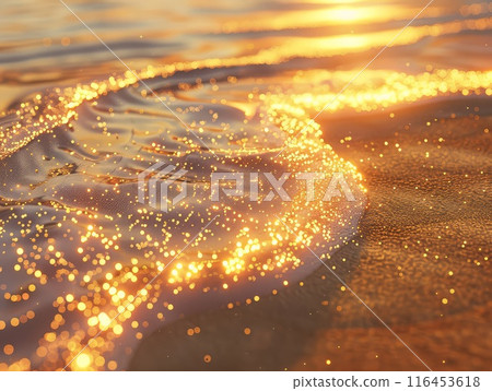 Fiery sun dips, painting sky with vibrant hues 116453618