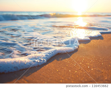 Sunrise transforms pristine beach, turquoise ocean into tropical paradise Sunrise transforms pristine beach, turquoise ocean into tropical paradise 116453662