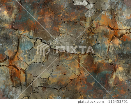 Decayed metal texture with rough, uneven rust 116453791