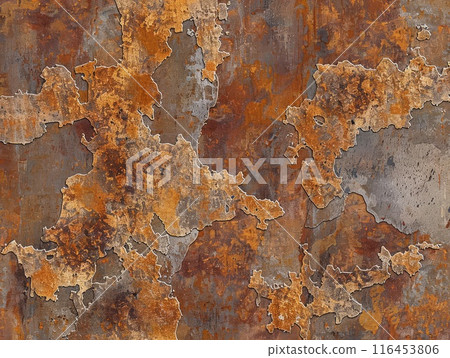 Weathered metal panel displaying visible corrosion 116453806