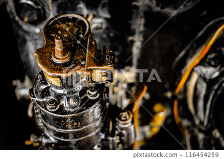 Machine room of steam locomotive 116454259