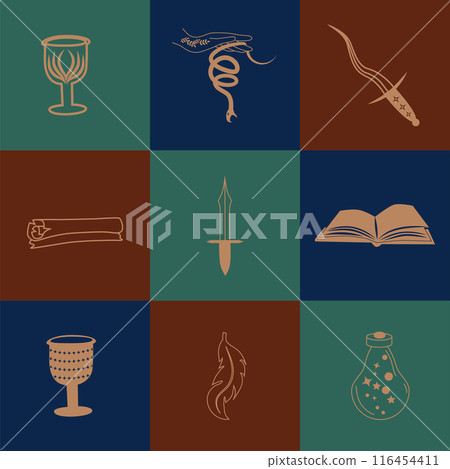 Set of magic symbols, celestial seamless pattern. Astrological, magical and esoteric symbols Set of magic symbols, celestial seamless pattern. Astrological, magical and esoteric symbols 116454411