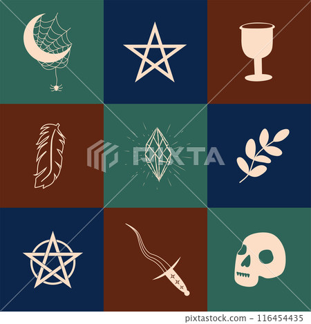 Set of magic symbols, celestial seamless pattern. Astrological, magical and esoteric symbols Set of magic symbols, celestial seamless pattern. Astrological, magical and esoteric symbols 116454435