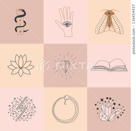Set of magic symbols, celestial seamless pattern. Astrological, magical and esoteric symbols 116454437