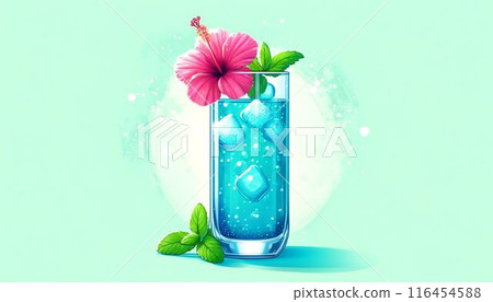 用芙蓉和薄荷裝飾的新鮮蘇打水的插圖 116454588