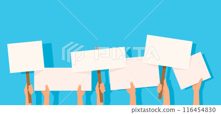 Protesters holding placard sign banner vector illustration 116454830