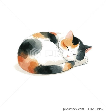 Illustration of a calico cat sleeping comfortably Illustration of a calico cat sleeping comfortably 116454952