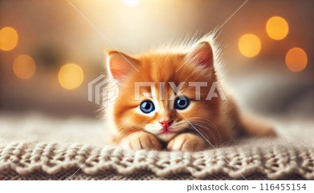 A cute brown tabby kitten looking at me 116455154