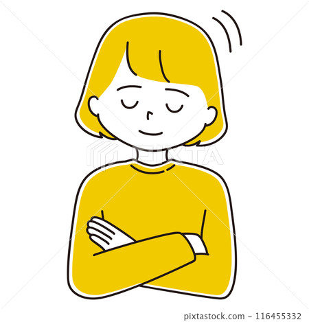 一位女士雙臂交叉閉著眼睛點頭的插圖 116455332