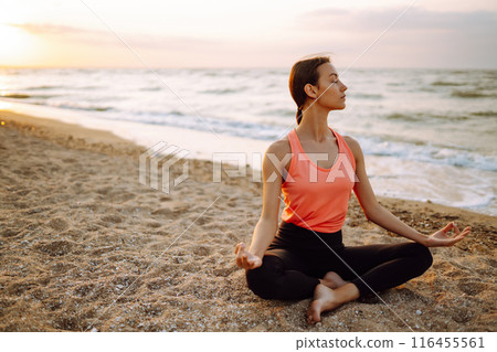 Sport woman doing exercises outdoors. Woman doing stretching. Sport, Active life, sports training. 116455561
