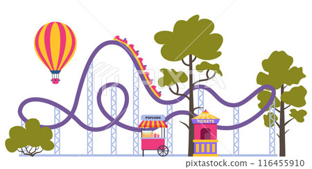 Roller coaster in amusement park. Illustration in flat style isolated on white background. Roller coaster in amusement park. Illustration in flat style isolated on white background. 116455910