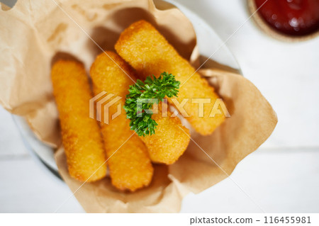 Close up Fried fish sticks. 116455981