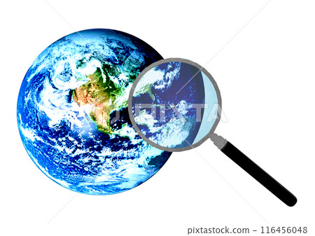 用放大鏡放大的地球 用放大鏡放大的地球 116456048