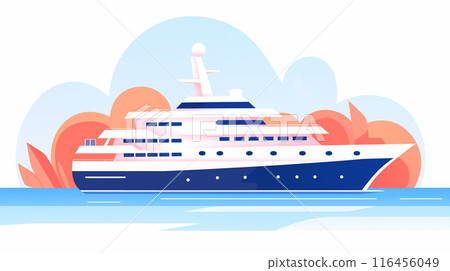 Hand drawn cartoon yacht flat illustration Hand drawn cartoon yacht flat illustration 116456049