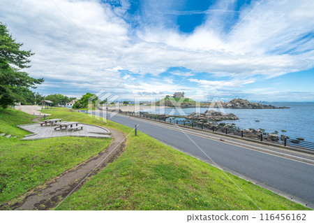 從青森縣蕪島散步公園眺望蕪島八戶市 從青森縣蕪島散步公園眺望蕪島八戶市 116456162