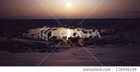 Evening view of the Sea of Okhotsk in Onnebetsu, Hokkaido Evening view of the Sea of Okhotsk in Onnebetsu, Hokkaido 116456194
