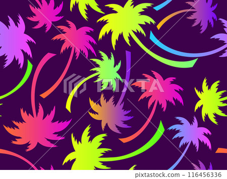 Palm trees seamless pattern. Colorful gradient palm trees. Background with tropical pattern of palm trees. Summer time. Design for wallpapers, banners and promotional items. Vector illustration 116456336