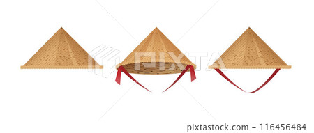 Hat bamboo. Hat farmer asian straw cap Traditional vietnamese. Flat Vector 116456484