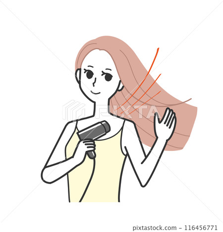 Woman drying her hair Woman drying her hair 116456771