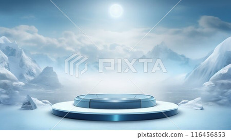 Elevated Ice Podium Set Against a Wintry Stage Backdrop. Generative ai 116456853