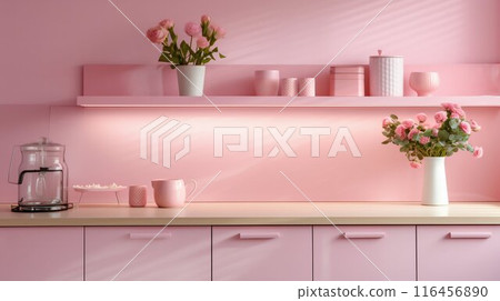 Contemporary Elegance: A Lush Pink Kitchen Interior. Generative ai Contemporary Elegance: A Lush Pink Kitchen Interior. Generative ai 116456890