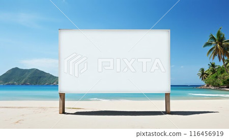 Empty Billboard on a Beach with Serene Sea Backdrop. Generative ai 116456919