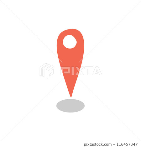 Red Pin point icon. Flat sign Map location pointer symbol isolated on white background. Cartoon Design Element with Shadow Under it. Navigation, Travel planning Graphic art for Web Button, Sticker. Red Pin point icon. Flat sign Map location pointer symbol isolated on white background. Cartoon Design Element with Shadow Under it. Navigation, Travel planning Graphic art for Web Button, Sticker. 116457347