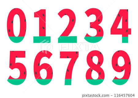Numbers 0 to 9 with watermelon pattern Numbers 0 to 9 with watermelon pattern 116457604