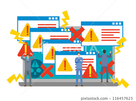 Businessman panicking after receiving an alert from a PC Businessman panicking after receiving an alert from a PC 116457623