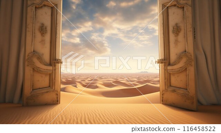 Mysterious Opened Door Standing Alone in the Desert. Generative ai 116458522
