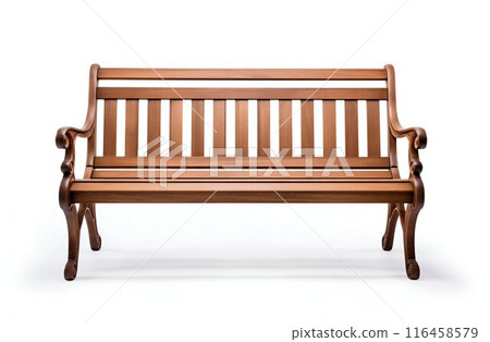 Wooden Park Bench Isolated on White Background. Generative ai 116458579