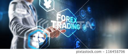 Businessman touching finger on the virtual screen and selecting Forex Trading Businessman touching finger on the virtual screen and selecting Forex Trading 116458706