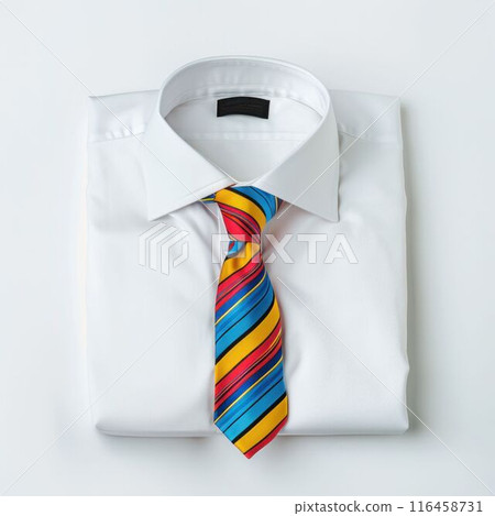 Folded White Shirt with Colorful Tie. Generative ai 116458731