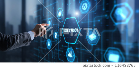 ISO Standard certification standardisation quality control concept on virtual screen ISO Standard certification standardisation quality control concept on virtual screen 116458763
