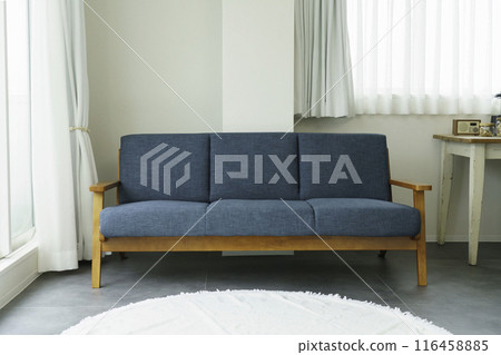 Blue sofa in the living room 116458885