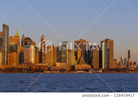 The evolving Downtown Manhattan skyline at sunset, panoramic view from Liberty State Park 116459417