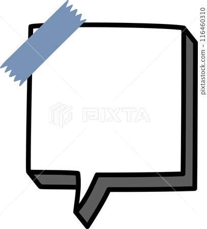 3d black and white color speech bubble balloon with tape, icon sticker memo keyword planner text box banner, flat png isolated transparent element design 116460310